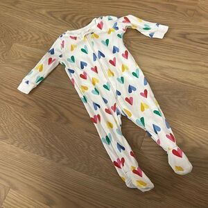 Primary heart print footie pajama 3-6M